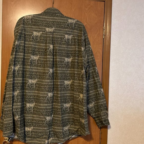Mens WOOLRICH Sz XXL Green and Tan Pattern w/ Deer Long Sleeve Button Down Shirt - Picture 6 of 7